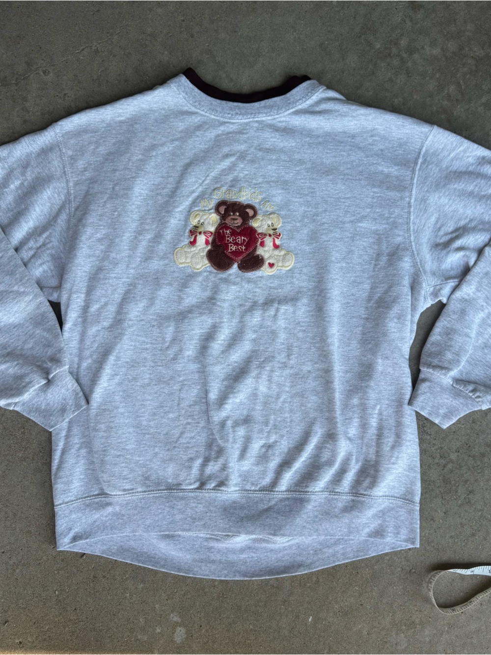 Fruit of the Loom Light Gray Crewneck Sweatshirt with Teddy Bear Embroidery